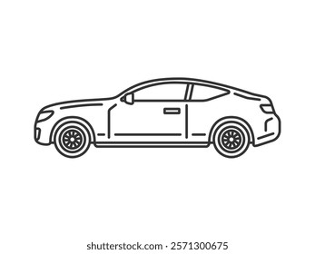 Illustration of a car coupe (line drawing) seen from the side.