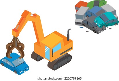 Illustration of a car dismantling recycling plant