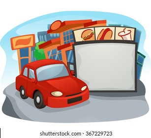Illustration of a Car at a Drive Thru Restaurant