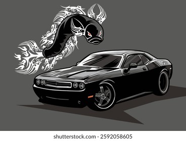 an illustration of a car and a fierce fish.
This image is very suitable for use as wallpaper, t-shirt screen printing, community, icons and so on.