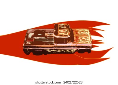 Illustration of a car with a fire effect underneath.