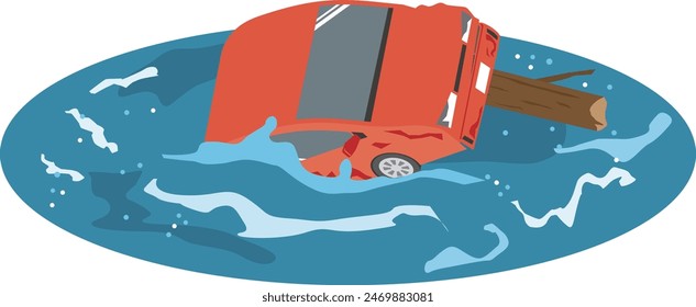 Illustration of a car flooded by flooding