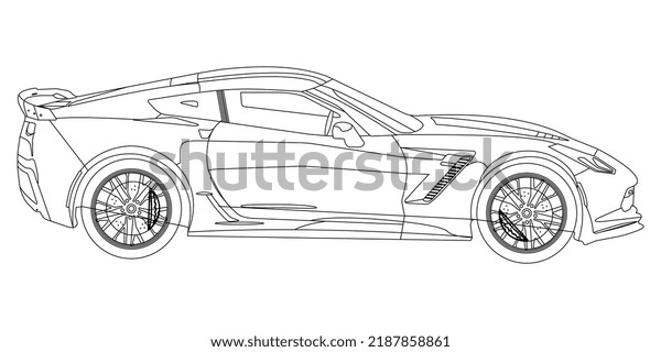 illustration of a car ,Hand drawn sketch american\
transport. vector car\
outline