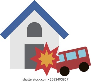Illustration of a car hitting a house