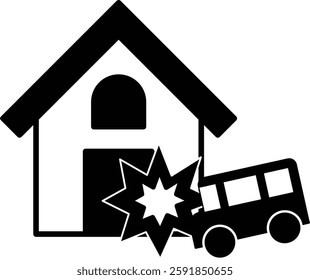 Illustration of a car hitting a house