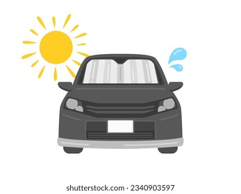 An illustration of a car with an in-car sunshade.