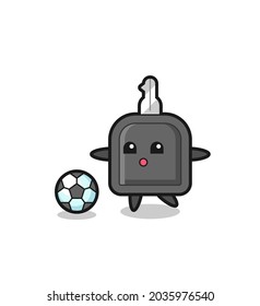 Illustration of car key cartoon is playing soccer , cute style design for t shirt, sticker, logo element