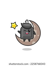 illustration of car key cartoon sitting on the half moon , cute style design for t shirt, sticker, logo element