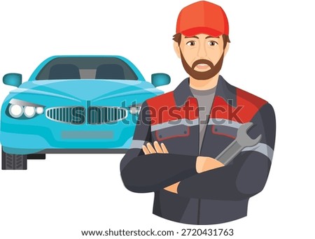 An illustration of a car mechanic at work, representing a skilled professional who diagnoses vehicle problems, performs repairs, and carries out routine maintenance on mechanical and electronic automotive systems.