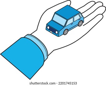 Illustration of a car on the palm