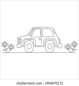 illustration of car on the road, doodle concept, good for coloring book.