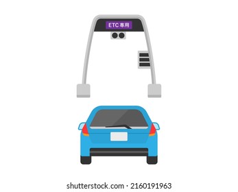 Illustration of a car passing through an ETC gate on a highway.