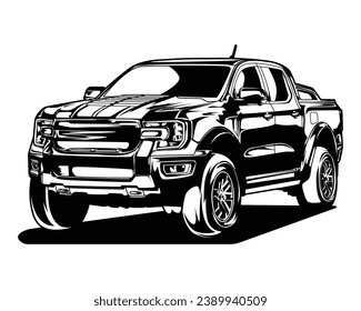 Illustration Car pickup truck Drawing vector 3d