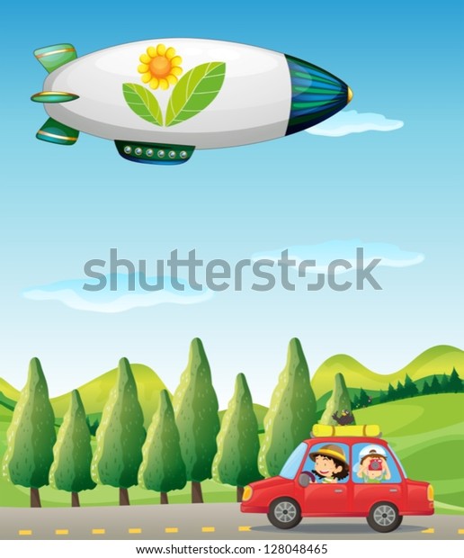 Illustration of a\
car in the road and a\
spaceship