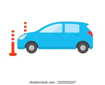 An illustration of a car seen from the side with a soft cone (orange pole).
