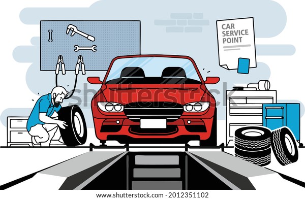 Illustration\
of Car service and repair building or\
garage