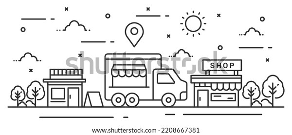 Illustration car\
store location concept in line\
style