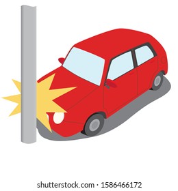 Illustration of a car that collided with a utility pole and caused an accident.