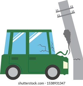 Illustration of a car that crashed into a power pole