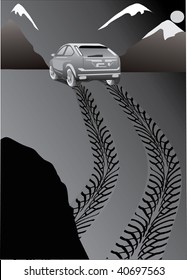 illustration with car and tracing in mountains