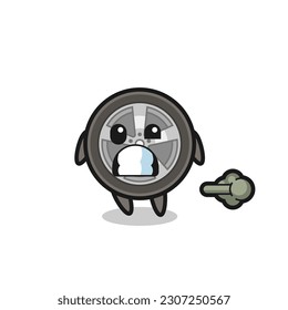 the illustration of the car wheel cartoon doing fart , cute style design for t shirt, sticker, logo element