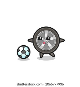 Illustration of car wheel cartoon is playing soccer , cute style design for t shirt, sticker, logo element