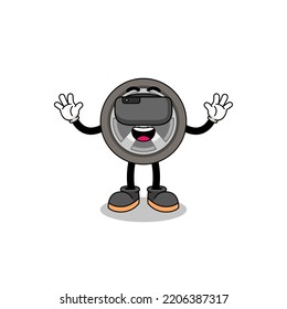 Illustration of car wheel with a vr headset , character design