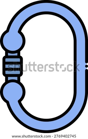 Illustration of a carabiner, a metal loop used as a connector, especially by rock climbers. The design features a bold outline and bright color fill, perfect for outdoor adventure and safety equipment themes.