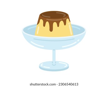 An illustration of caramel custard pudding on a dessert cup.