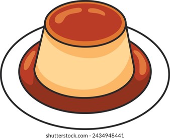 Illustration of a caramel flan isolated on a white background.