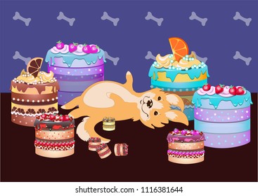 Illustration card celebration vector cupcake corgi sweet cake corgi dog yummu food artwork