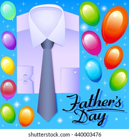 illustration card for father's day with balloons shirt and tie
