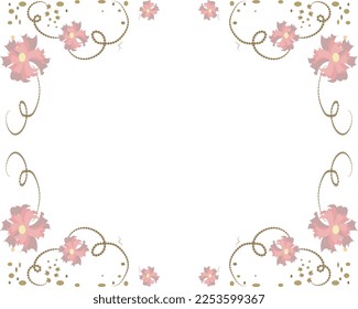Illustration of a card frame with delicate pink carnation flowers in warm colors