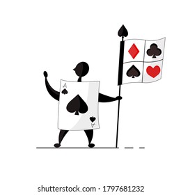 An illustration of a card guard from Alice in wonderland. Game design character.