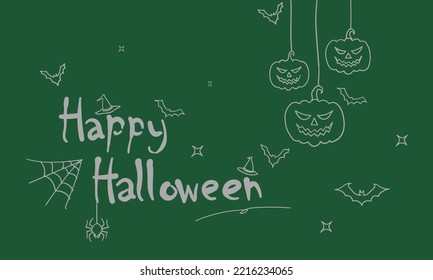 Illustration of the card of the Halloween in handwritten style on the blackboard back to school