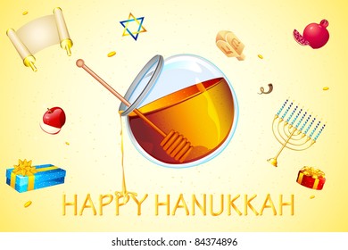 illustration of card for hanukkah with honey and star of david