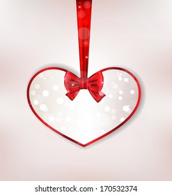 Illustration card heart shaped with silk bow for Valentine Day - vector