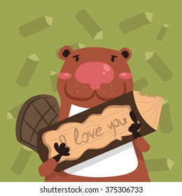 Illustration for card on Valentine's day with Beaver