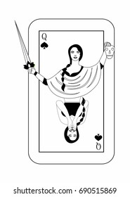 Illustration - card of the queen - with a beautiful woman.