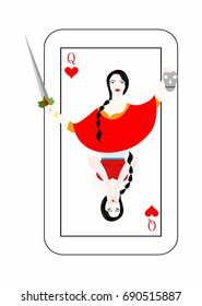 Illustration - card of the queen - with a beautiful woman.