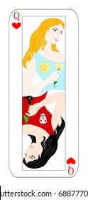 Illustration - card of the queen - with two beautiful different women.