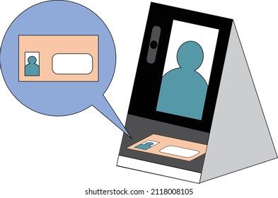 Illustration of a card reader with face recognition and My Number card being introduced at a medical institution