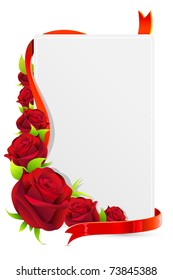 illustration of card with rose and roses on white background