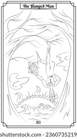 the illustration - card for tarot - The hanged man card.