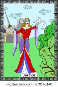 the illustration - card for tarot - the justice.
