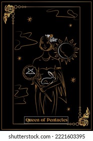 the illustration - card for tarot - The Queen of Pentacles.