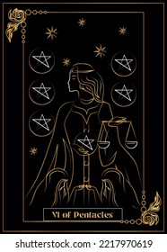 the illustration - card for tarot - The  VI of Pentacles.