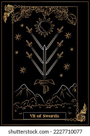 die Illustration - Karte für Tarot - VII der Schwerter.