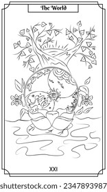 the illustration - card for tarot - The World card.