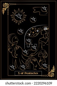 
the illustration - card for tarot - The X of Pentacles.